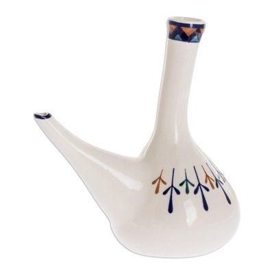 Antigua Breeze,'Off-White Ceramic Wine Server with Geometric Design'