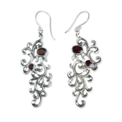 Garnet dangle earrings, 'Trailing Vines'