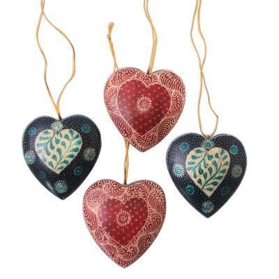 Traditional Nature,'Leaf Motif Batik Wood Ornaments from Java (Set of 4)'