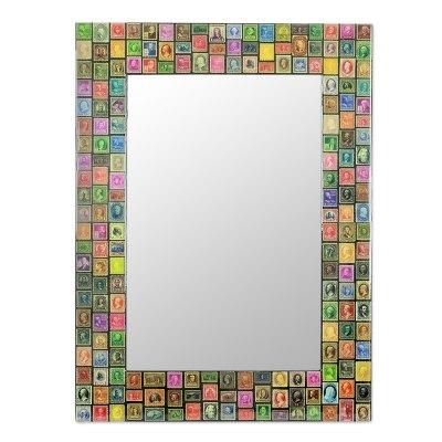 Decoupage wall mirror, 'Stamp Collector'