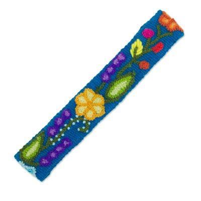 Teal Garden,'Embroidered Floral Wool Headband in Teal from Peru'