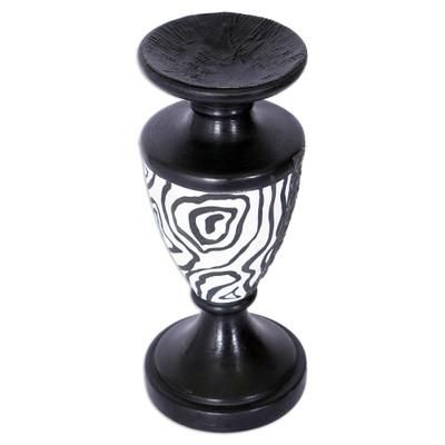 African Wilderness,'Wood Candle Holder with Embossed Aluminum Accents from Ghana'