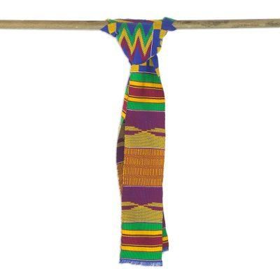 Fathia Beauty,'Handwoven Cotton Blend Kente Cloth Scarf (4 Inch Width)'