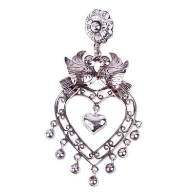 Doves in Love,'Taxco Silver Mazahua Antique Mazahua Style Pendant'
