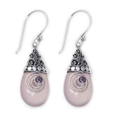 Rose quartz dangle earrings, 'Mount Bromo Dawn'