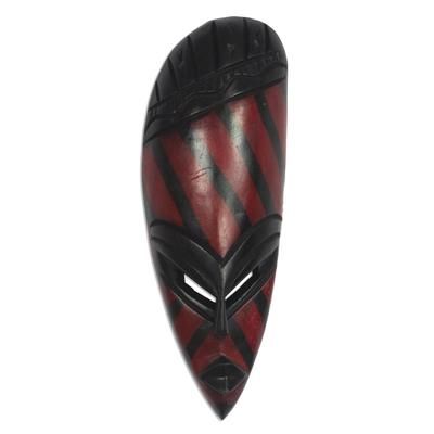 Ahoufe Stripes,'African Wood Mask with Red Stripes from Ghana'