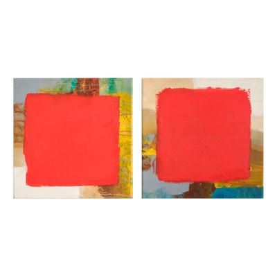 Diptych,'Signed Abstract Diptych in Red from El Salvador (2018)'