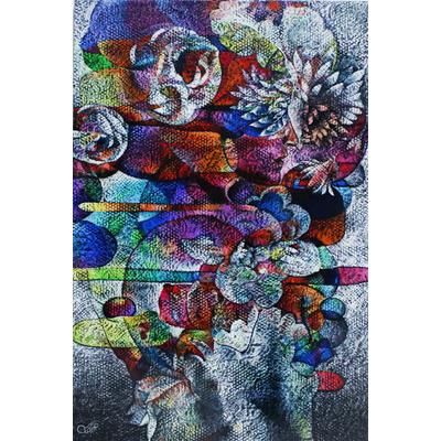 Beauty is in The Mind,'Signed Stretched Floral Acrylic Painting with Colorful Hues'