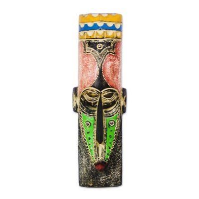 Msizi,'Sese-dua Wood and Brass and Aluminum Wall Mask from Ghana'