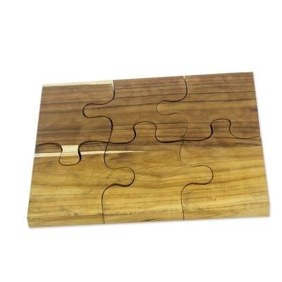 Teak trivets, 'Puzzle' (set of 6)