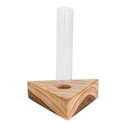 Home Glamour,'Glass Tube Vase with Teak Wood Stand Made in Guatemala'