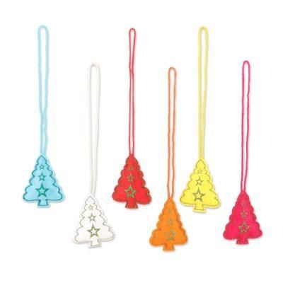 'Embroidered Wool Tree-Motif Holiday Ornaments (Set of 6)'