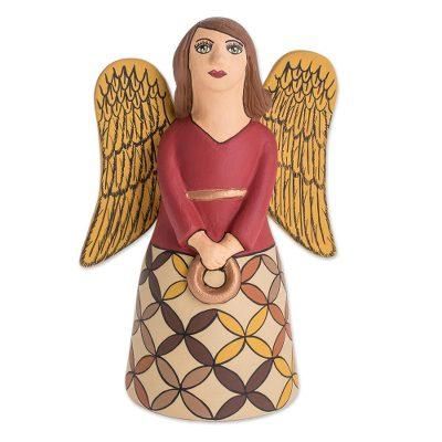 Obedient Angel,'Hand-Painted Ceramic Angel Statuette from Nicaragua'