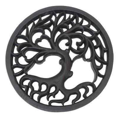 Ginseng Tree,'Hand Carved Suar Wood Tree-Motif Relief Panel'