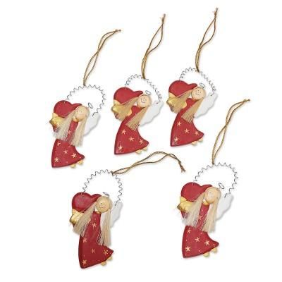 Love Delivery in Red,'Hand Made Albesia Wood Holiday Ornaments (Set of 5)'