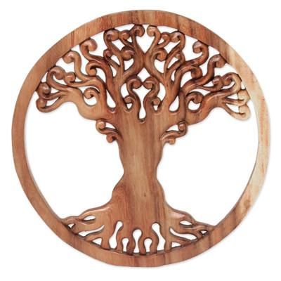 Tangled Tree,'Hand Carved Wood Relief Panel of a Surreal Balinese Tree'