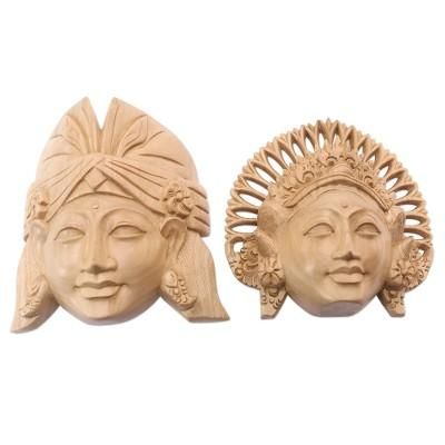 Kecak and Janger,'Crocodile Wood Balinese Dancing Masks (Pair)'