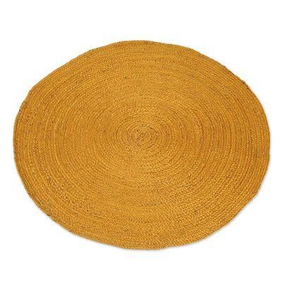 Circular Beauty in Maize,'Round Handwoven Jute Area Rug in Maize (3 Feet Diameter)'