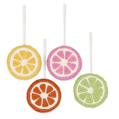 Citrus Passion,'Artisan Made Felted Christmas Tree Ornaments (Set of 4)'