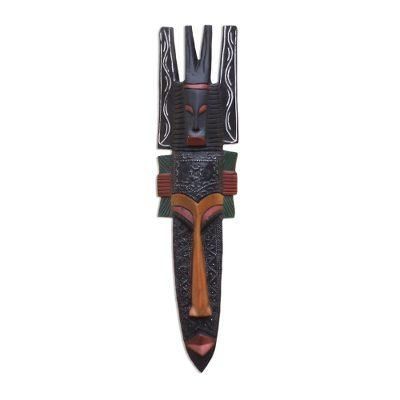 Fierce Red,'Hand Made Red Wood Aluminum African Wall Mask from Ghana'