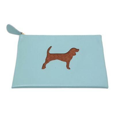 Dog's Life in Blue,'Handmade Dog-Themed Leather Clutch'