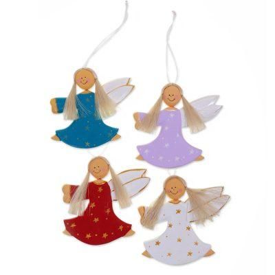 Dancing Angels,'4 Artisan Crafted Angel Holiday Ornaments Set from Bali'
