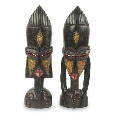 African wood mask sculptures, 'Meedo' (pair)