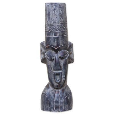 African Bust,'Hand-Carved African Wood Bust Mask from Ghana'