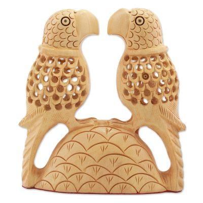 Parrot Hearts,'Hand Carved Wood Parrot Sculpture from India'