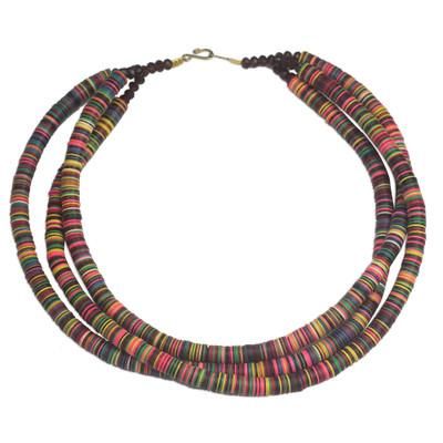 'Multi-Colored Recycled Plastic and Glass Beaded Necklace'