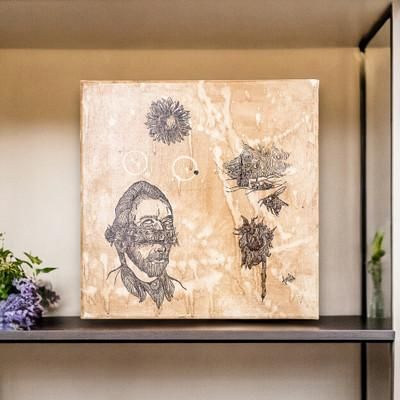 Van Gogh at Night,'Signed Stretched Surrealist Ink and Coffee Wash Painting'