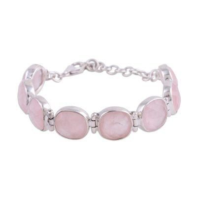 Rose Quartz and Sterling Silver Link Bracelet from India 'Pink Allure'