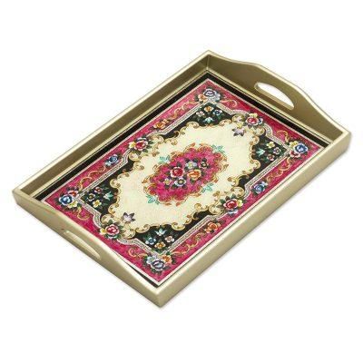 Heavenly Bouquet in Silver,'Reverse Painted Glass Tray in Silver from Peru'