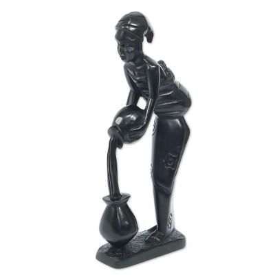 Afia Maame,'Hand-Carved Ebony Wood Statuette of Mother and Child'