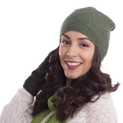 Avocado Honeycomb,'100% Baby Alpaca Hat in Avocado from Peru'