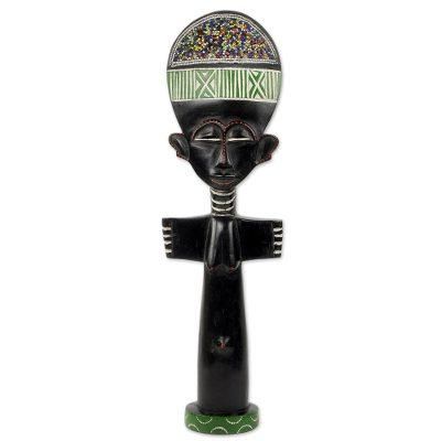 Ahoufe,'African Beauty Sculpture in Hand Carved Wood and Beadwork'