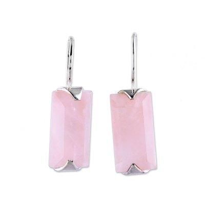 Beautiful Pink,'12-Carat Rose Quartz Drop Earrings from India'