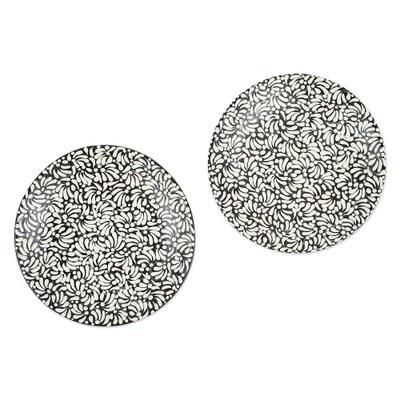 Twilight Spring,'Pair of Talavera Ceramic Luncheon Plates with Floral Pattern'