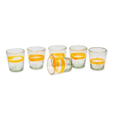 'Ribbon of Sunshine' (set of 6) - Mexico Artisan Handblown Glass Striped