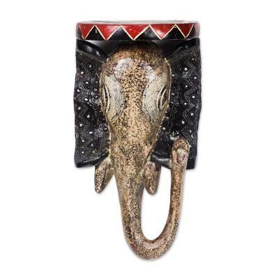 Intricate Elephant,'African Sese Wood and Aluminum Elephant Mask from Ghana'