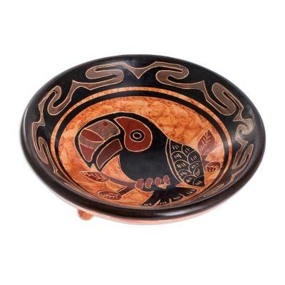 'Pre-Hispanic Replica Terracotta Toucan Ceramic Catchall'