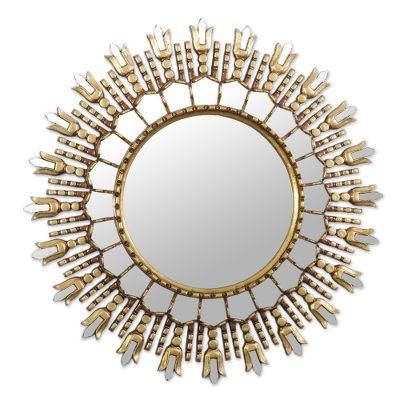 Elegant Rays,'Artisan Crafted Wood Wall Mirror from Peru'