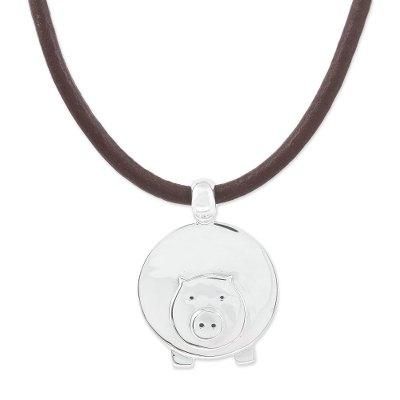 Manuel, A Chilean Pig,'Adjustable Silver Pig Pendant Necklace from Mexico'