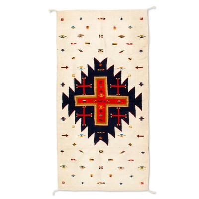 Serene Landscape,'Geometric Patterned 100% Wool Area Rug in Earth Tones (3x5)'
