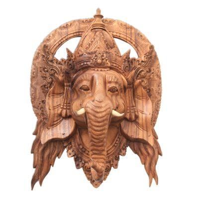 Natural Ganesha,'Lord Ganesha Hand Carved Wood Decorative Wall Mask from Bali'