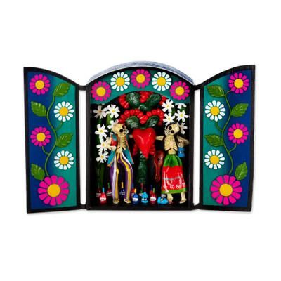'Peruvian Day of the Dead Style Hand-Painted Ceramic Retablo'