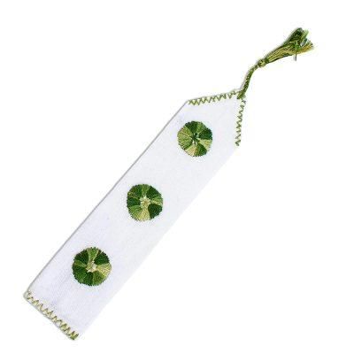 San Cristobal Valley,'Handwoven Hand Embroidered Green and White Bookmark'