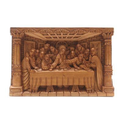 The Last Supper,'Last Supper Carved Acacia Wood Relief Panel'