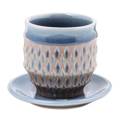 Blue Falls,'Rain Motif Celadon Ceramic Cup and Saucer from Thailand'