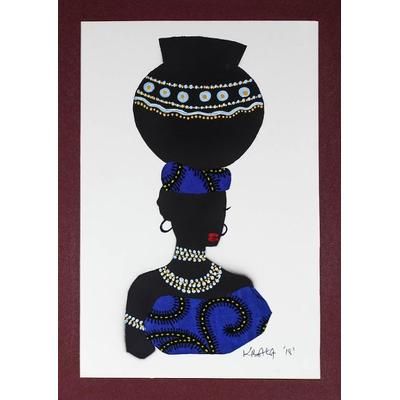 Yaa in Blue,'Painting of an African Woman with Blue Cotton Accent'